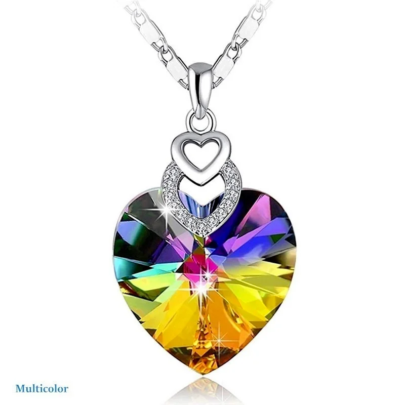 3 Hearts Silver Crystals Necklace for Women Girl Pendant Exquisite Gift Dainty Fashion Anniversary Gifts fors Mother's Day
