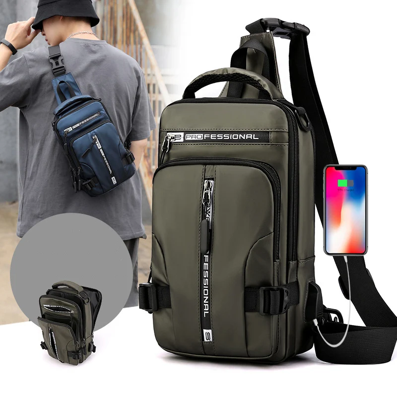 

Multifunction Men Chest Bags 2020 New Unisex Cross Body Bags With USB Charging Waterproof Nylon Chest Pack Male Daypack Knapsack
