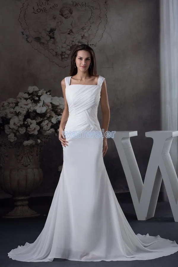 Envío Gratis vestidos para boda 2016 Nuevo estilo blanco nupcial hecho a mano tamaño personalizado vestido de fiesta vestido de gasa drapeado vestido de novia