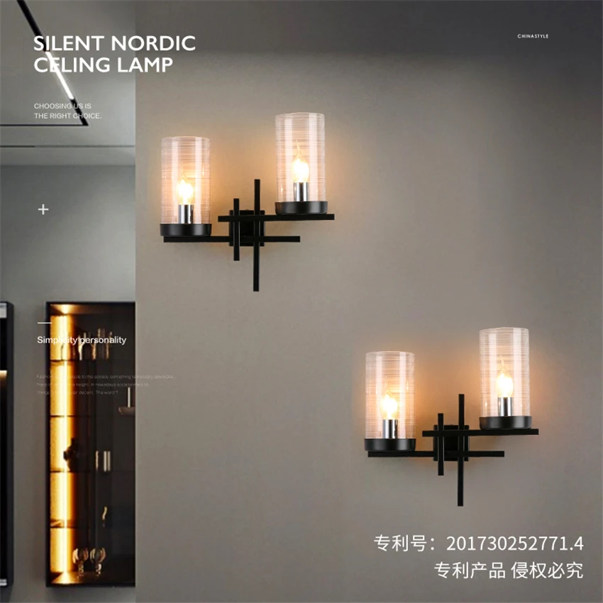 

Now double headed glass black wall lamps bedroom study corridor modern living room decor wall sconces lights led hotel fixtures