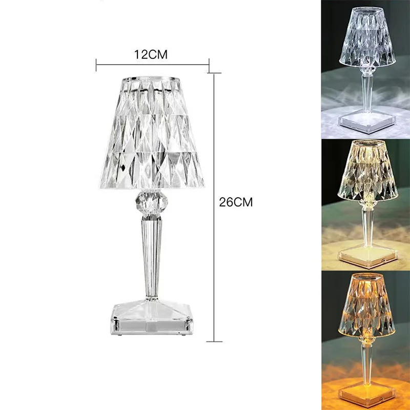 Creative LED Crystal Home Decor Table Light Wedding Hotel Restaurant Reflect Night Light USB Rechargeable Bedroom Desk Lamp