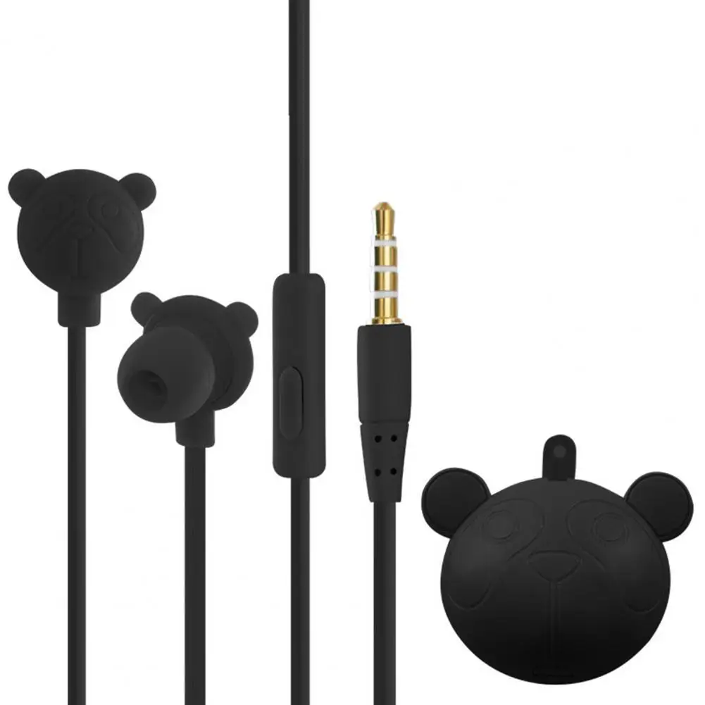 Cute Cartoon Bear 3.5mm In-ear Earbuds Lovely Wired Earphone Headset with Mic for Girl New Year Small Gift With Storage Box