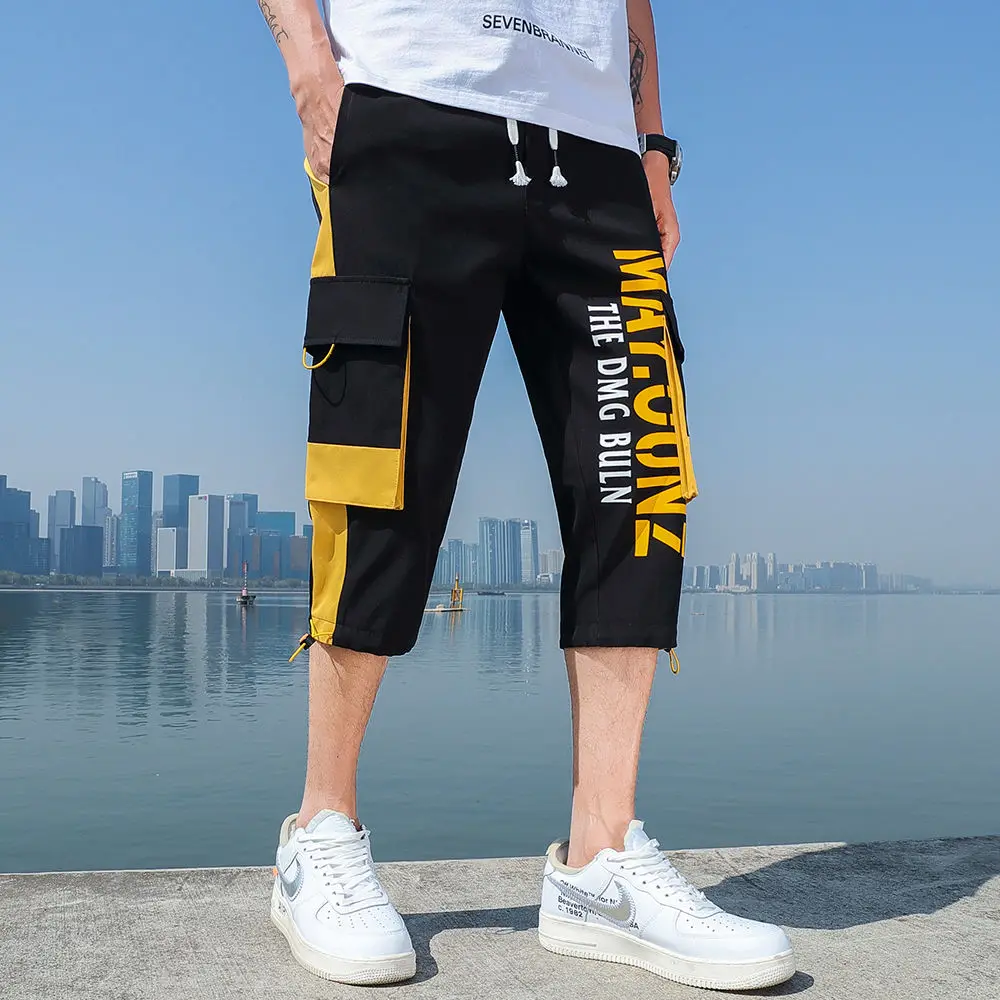 

Cropped Trousers for Men 2021 Summer Loose Casual Hip Hop Pants Youth Ankle Banded Pants Male Short Cargo Pants Jogging pants