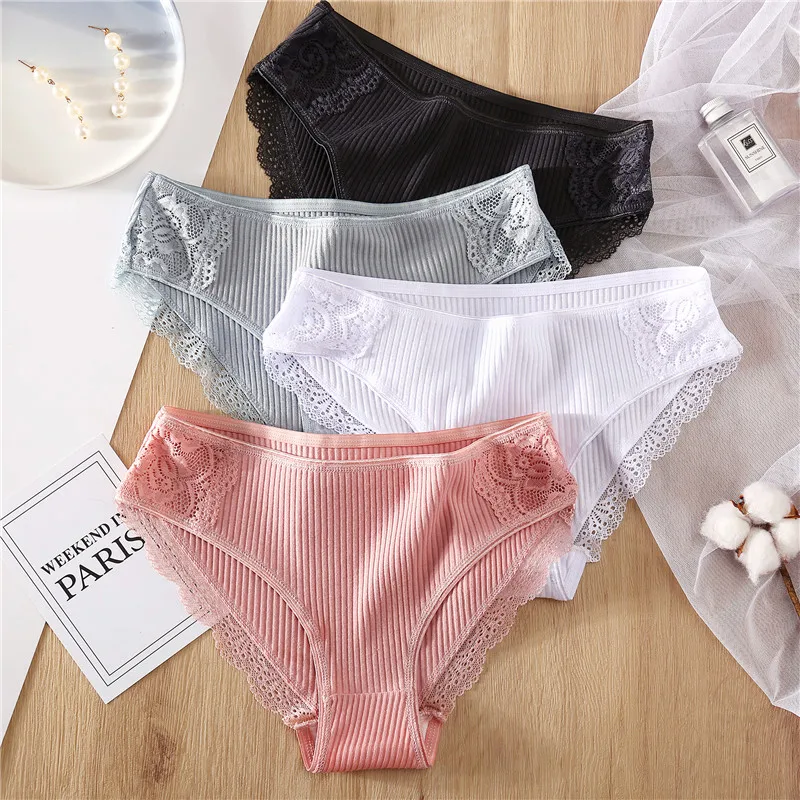 FINETOO 5PCS/Set Women Cotton Underwear Panties Floral Lace Soft Intimates Underpant For Woman Sexy Ladies M-XXL Lingerie Panty