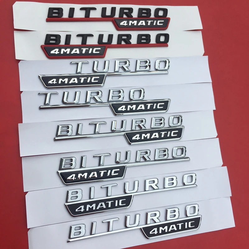 Car Styling Double Turbo Sticker Letter Emblem Biturbo 4matic Badge Fender Supercharge Logo for Left and Right