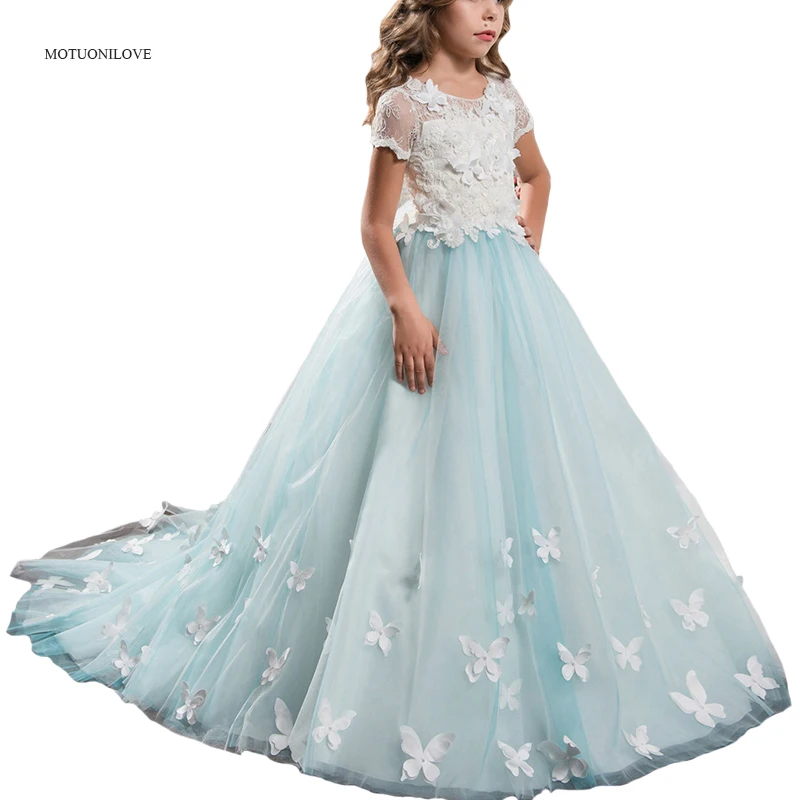 

Short Sleeves Vintage Flower Girls Dress for Wedding Court Train Evening Party Pageant Dress Long Kids Prom Gown Formal Clothes