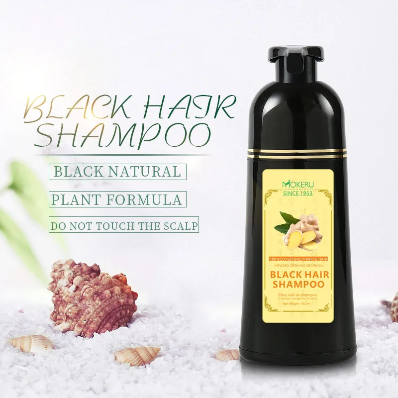 Mokeru 1pc 500ml Fast Black Color Dye Organic Ginger Hair Black Dye Shampoo for Women Anti Gray Hair 5 Mins Permanent Dye Black