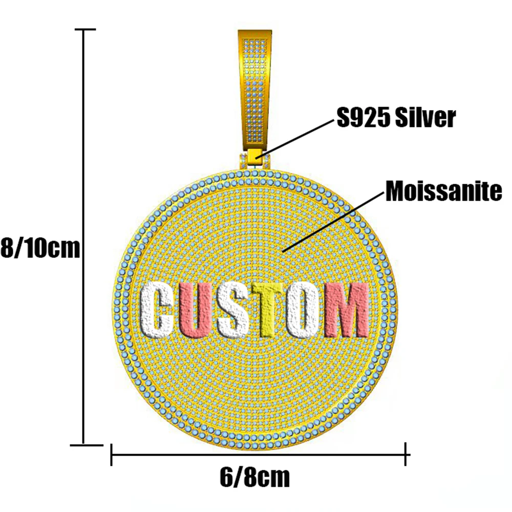 

60-80mm Custom Moissanite Pendants Necklaces S925 Silver Real Diamond Iced Out Necklaces For Women Men Jewelry Can Pass Tester