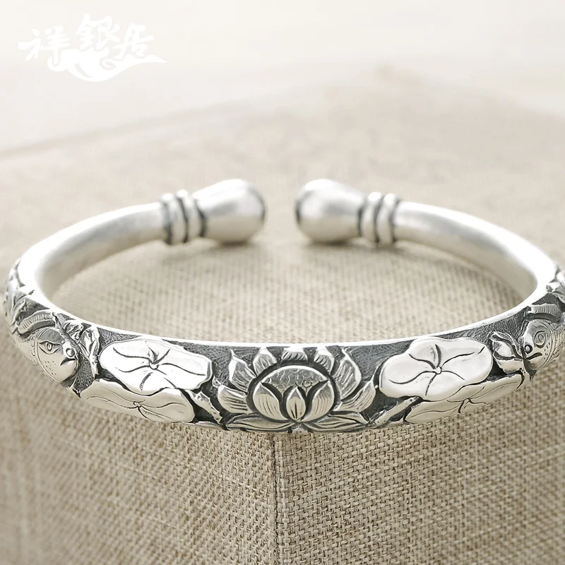 ★in the national fashion retro silver bracelet female silver ornament lotus garlic 999 fine silver handmade silver