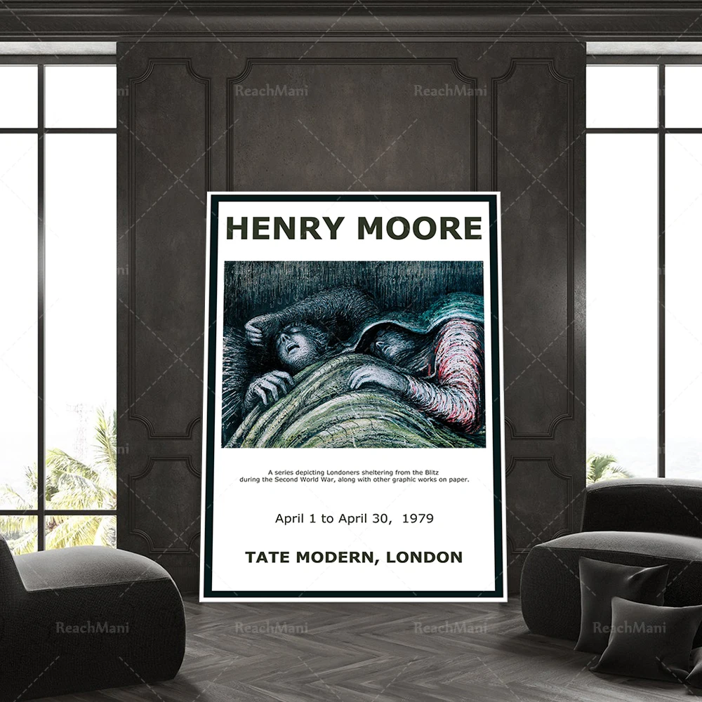 Reprint of a 1979 Vintage exhibition Poster for works by Henry Moore