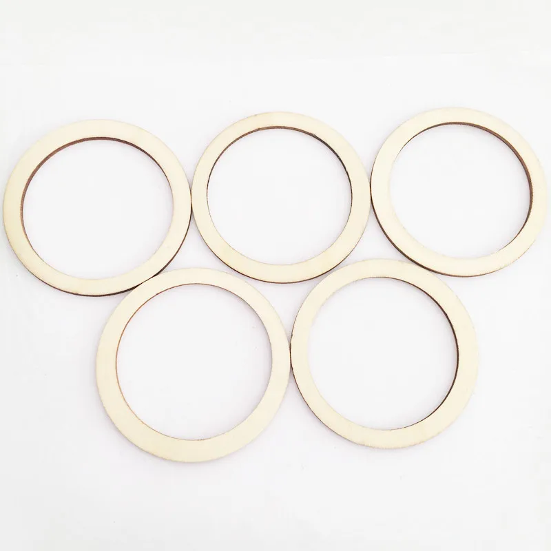 10pcs 50mm Unfinished Flat  Wooden Round Rings Circle Ornaments Blank Wooden Slices for Painting, Pyrography, Home Decorations