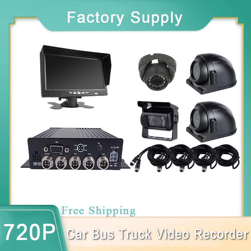 Car Monitoring Mobile DVR Set SD Card Local Recorder 4 Channel 720P 1080P MDVR Kit With Monitor and Camera