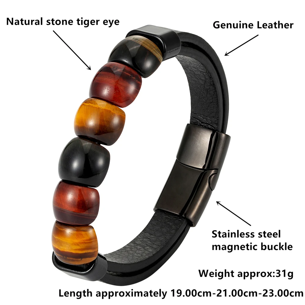 New Fashion Natural Stone Beaded Bracelet Men and Women\'s Leather Bracelet Handmade Jewelry Stainless Steel Bracelet Men\'s Gift