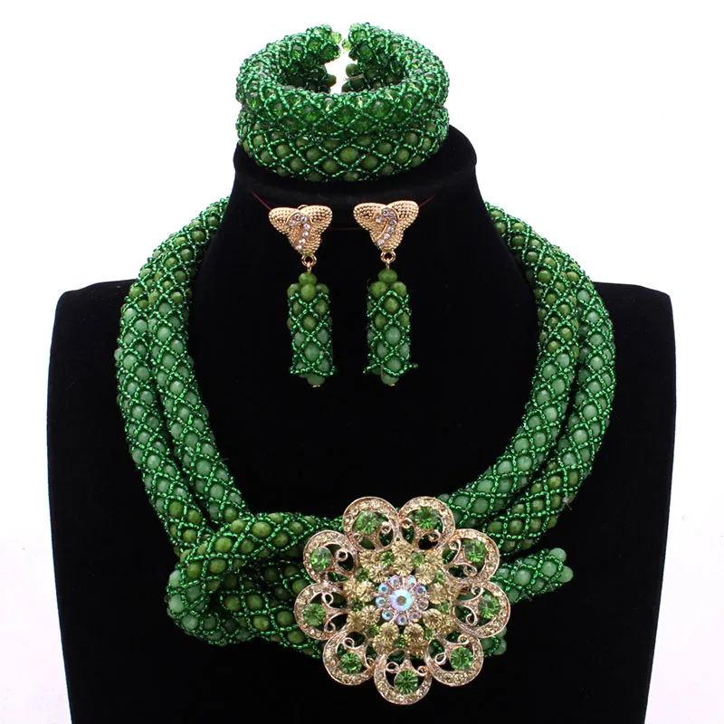 4UJewelry Green Jewelry Sets For Women African Nigerian Beads Necklace Jewelry Set Handmade Beaded 2023 3 Pcs