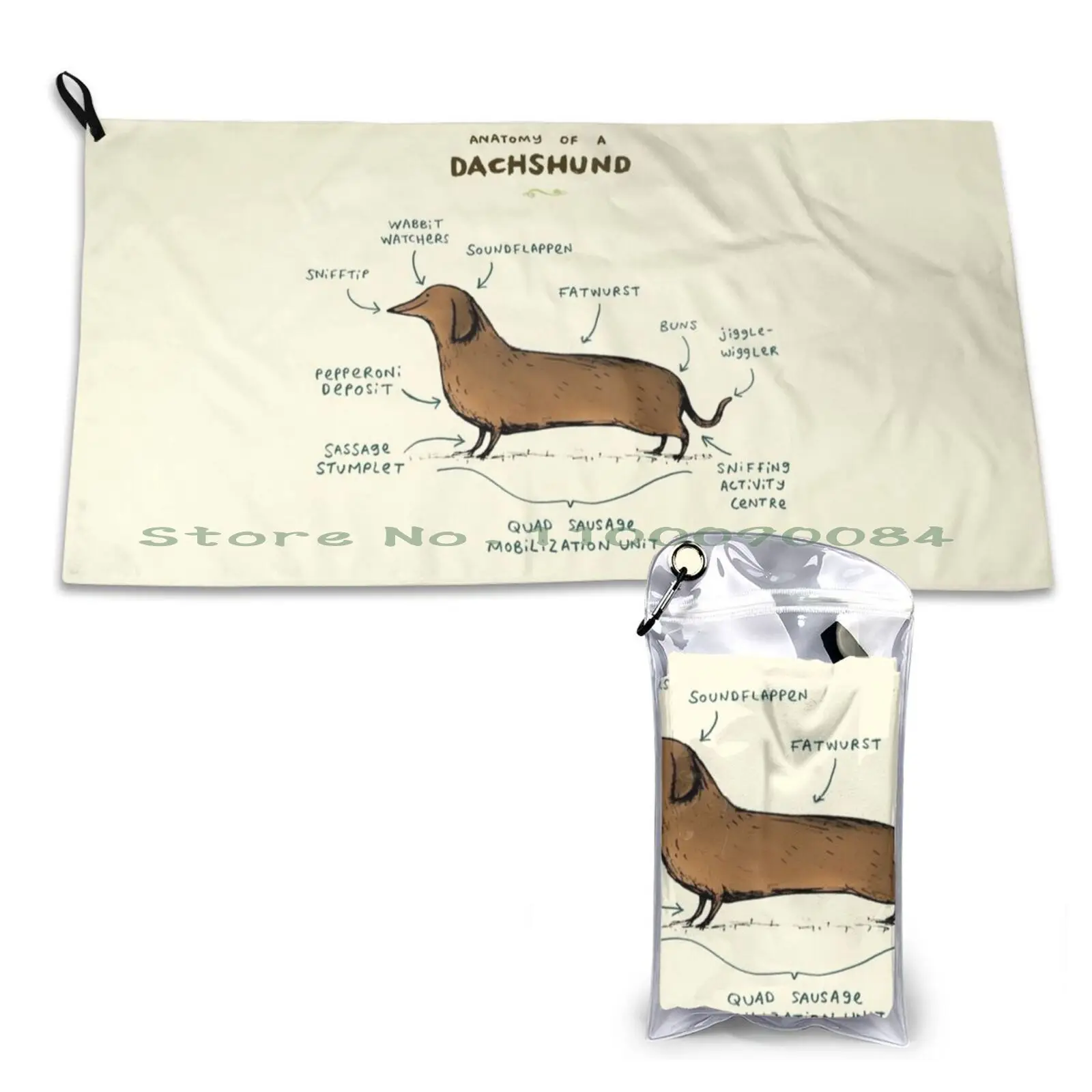 Anatomy Of A Dachshund Quick Dry Towel Gym Sports Bath Portable Anatomy Dachshund Sausage Dog Pooch Puppy Canine Pet Sweet