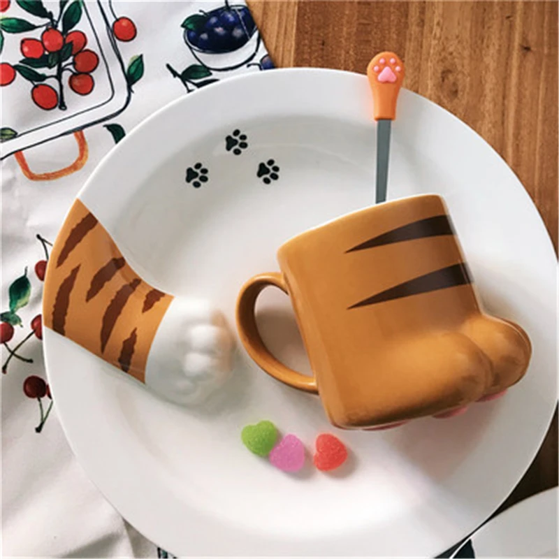 1 pcs Creative Cute Coffee Cat Paws Creamic Tiger Paws Mug Office Coffee Mug Oatmeal Breakfast Milk Porcelain Cup Gift