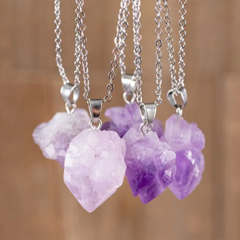 Pedra natural roxo pingente colar ametistas cristal brasil druzy forma irregular lavanda chakra jóias colar