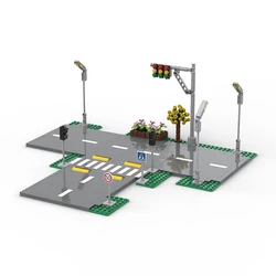 Compatible City Street View Building Bricks MOC Road Traffic Lights Sign Blocks Base Friends Bricks DIY Toys for Boys Girls Gift