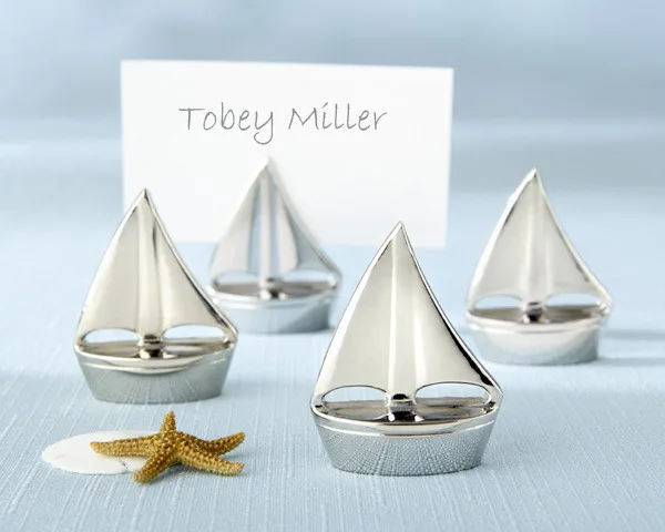 

Free Shipping 50pcs/lot Wedding Favors Table Sail Boat Silver Place Card Holders