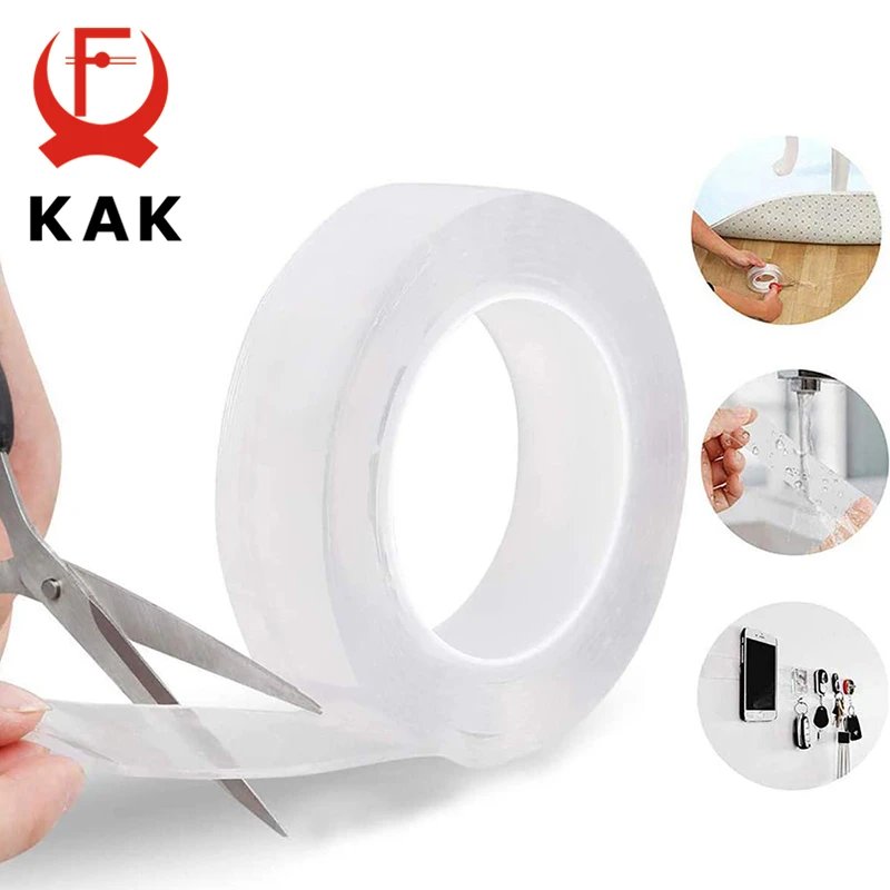 KAK Traceless Nano Magical Tape Double Sided Tape 2mm Thicken Transparent Reusable Waterproof Adhesive Tape Cleanable 1M to 5M