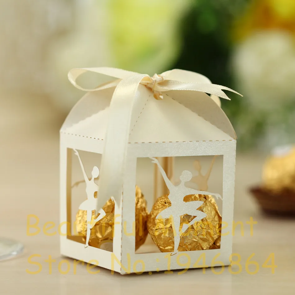 50pcs Ballet Laser Cut Gift Candy Boxes Sweets Wedding Party Favor Hollow Carriage Baby Shower Favors With Ribbon Party Supplies