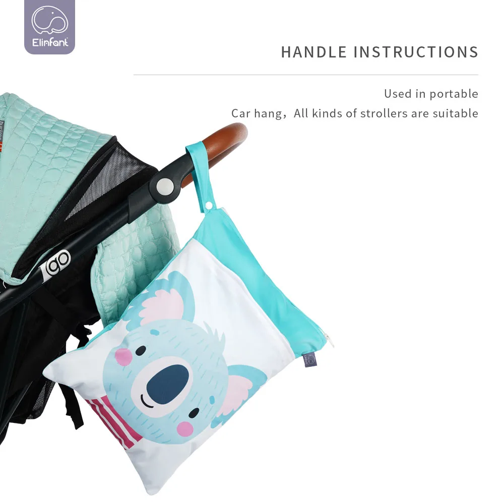 Elinfant 3 Pcs/Set Baby Diaper Bag Cartoon Print Waterproof Wet Dry Nappy Zipper Handbag Stroller Carry Pack Travel Outdoor Bag