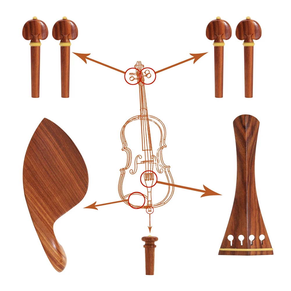 4/4 Mahogany Violin Pegs Chin Rest End Pin Tuner Tailpiece Set Fiddle Violin Replacement Parts Stringed Instrument Accessories