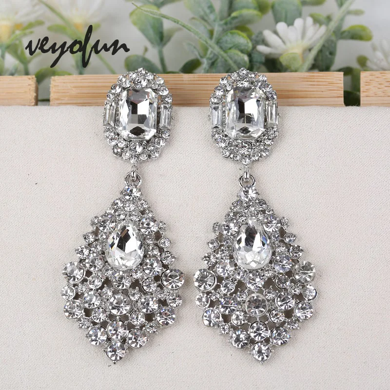 Veyofun Luxury Rhinestone Drop Earrings Classic Hyperbole Party Wedding Dangle Earrings for Women Fashion Jewelry New Gift