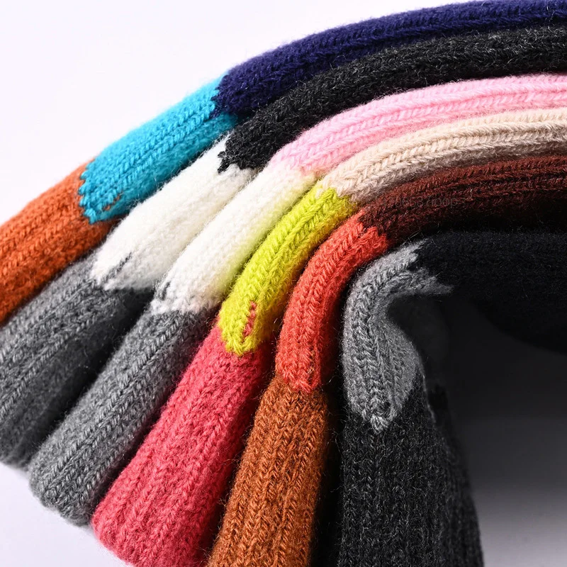 Youpin Knitted Woolen Gloves Female Winter Warm Outdoor Cycling Mittens Girl Anti-cold Touch Screen Color Block Wavy Glove Women