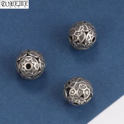 Vinatge 100% 925 Silver Lotus Flower Beads DIY Jewelry Accessories Loose Bead Good Luck Bracelet Findings