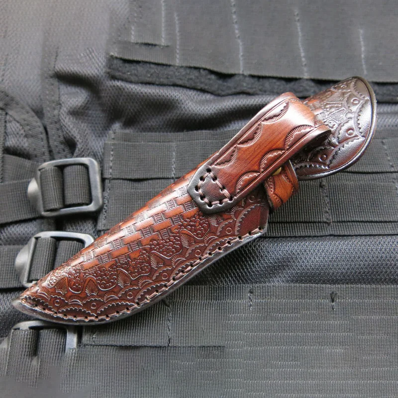 Snake Skin Pattern Vegetable Tanned Genuine Leather Small Straight Knife Scabbard Sheath Turquoise Buckle Outdoor Military Case