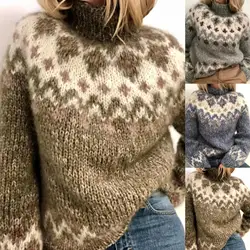 Suéter de punto de manga larga para mujer, jersey cálido con cuello redondo, ropa de otoño e invierno, 2020