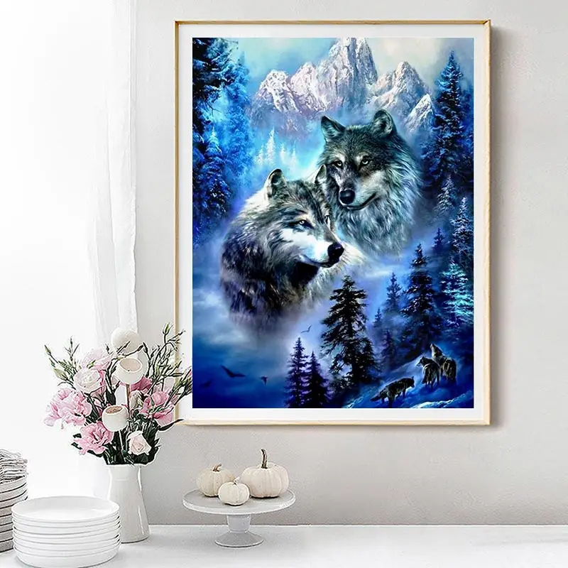 5D DIY Diamond Painting Animal Wolf Cross Stitch Kit Full Drill Square Embroidery Diamond Mosaic Picture of Rhinestones Decor