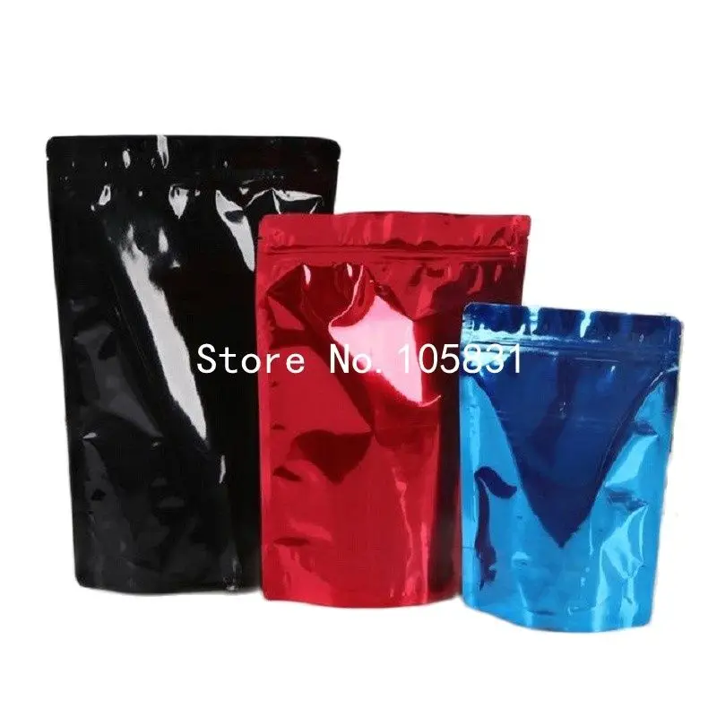 

Red / blue / black colored zip lock aluminum foil bag pouches vacuum sealer bags for food gift retail package bags Wholesale