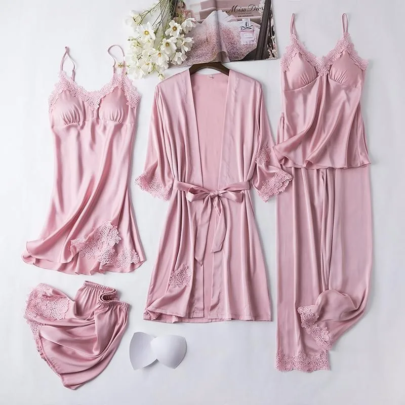 Women Robe Set Kimono Bath Gown Lady Sexy Sleepwear Satin Rayon Bathrobe Casual Nightwear Bridesmaid Wedding Robe Homewear Suit