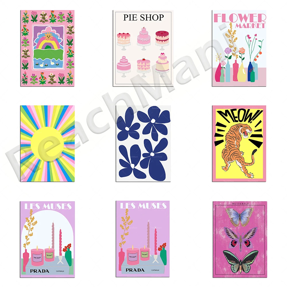 

Les Muses art poster, Bohemian butterfly aesthetics, sun, pie shop, flower market poster, Tiger Meow color printing,