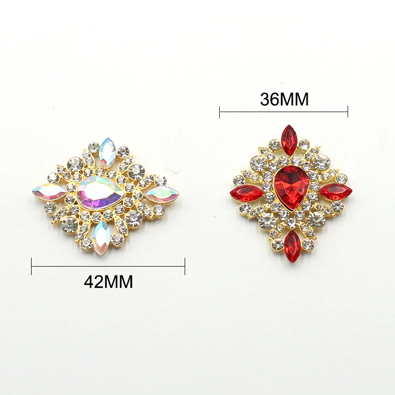 TYNUOMI 5Pcs Fashion 36*42MM Golden Alloy Rhinestone Flat Bottom Jewelry Accessories, DIY Handmade Embellishment Decoration
