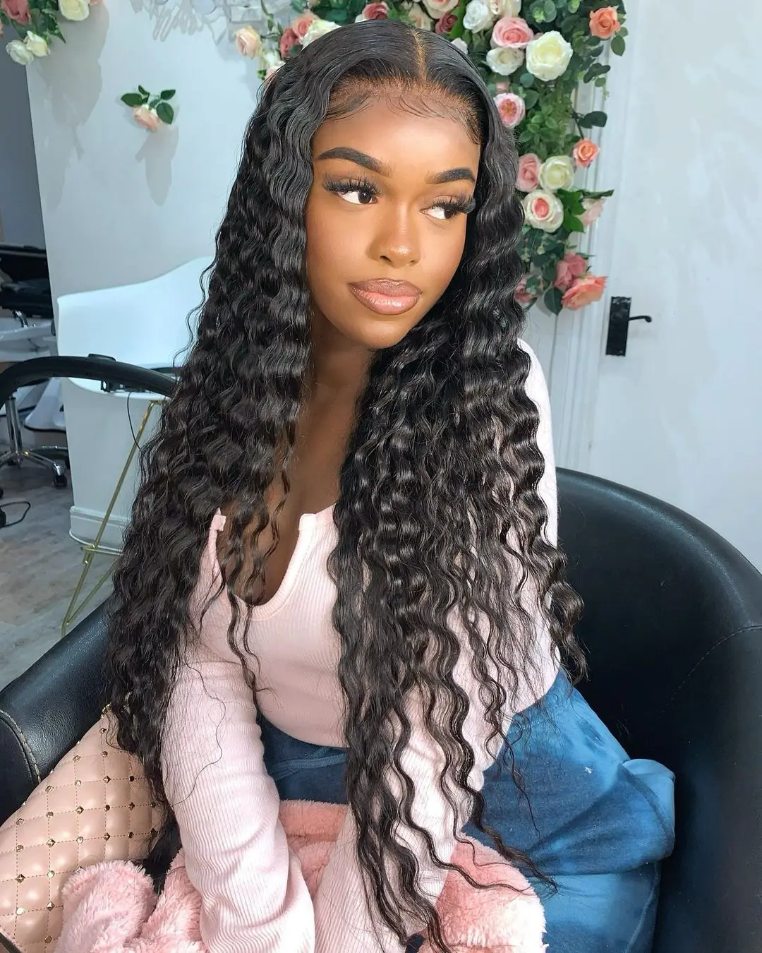 Perruque Lace Closure Brésilienne 100% Naturelle, Cheveux Bouclés, Deep Wave, 4tage, Partie Libre