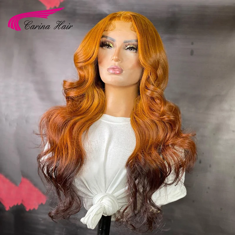 Parrucche frontali in pizzo colorato marrone zenzero Ombre per donna 180% capelli ondulati brasiliani Remy 13x4 parrucche per capelli umani Pre pizzicate per le donne