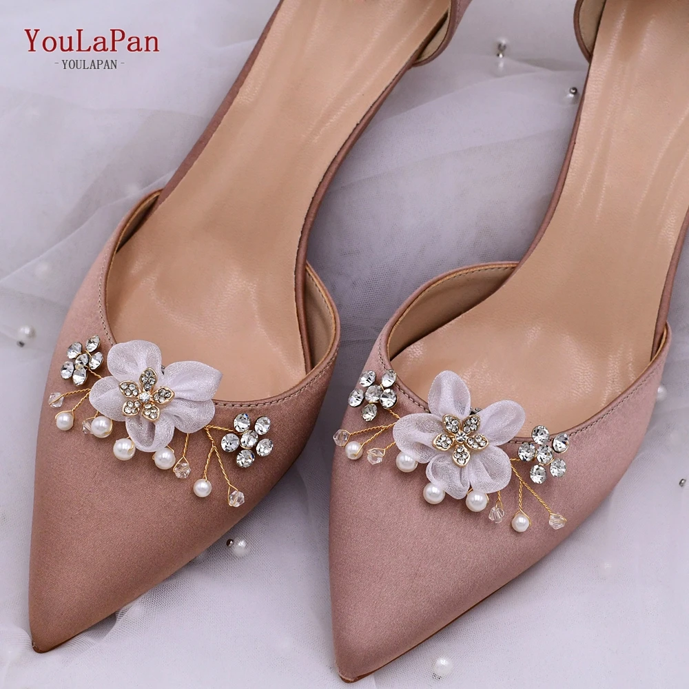 Youlpan gesper sepatu pernikahan aksesori sepatu pakaian pengantin High Heels klip sepatu gesper bunga sepatu klip dilepas X05