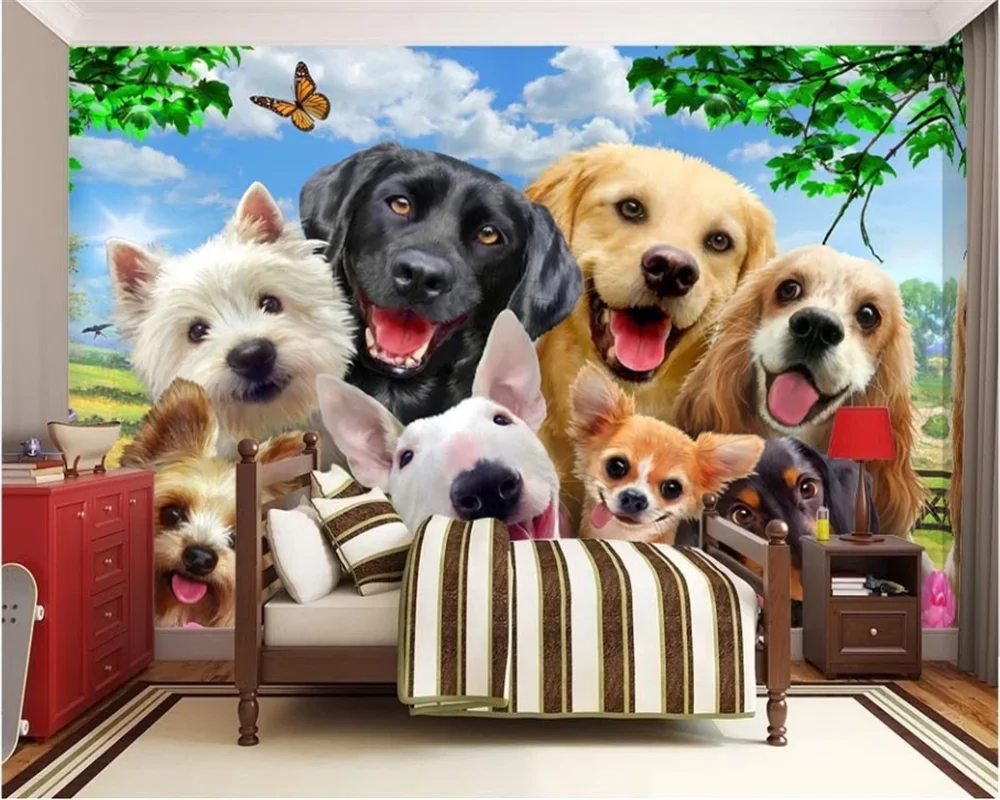 

beibehang Customized modern cute cartoon group of dog grass selfie like children's room background wallpaper papier peint