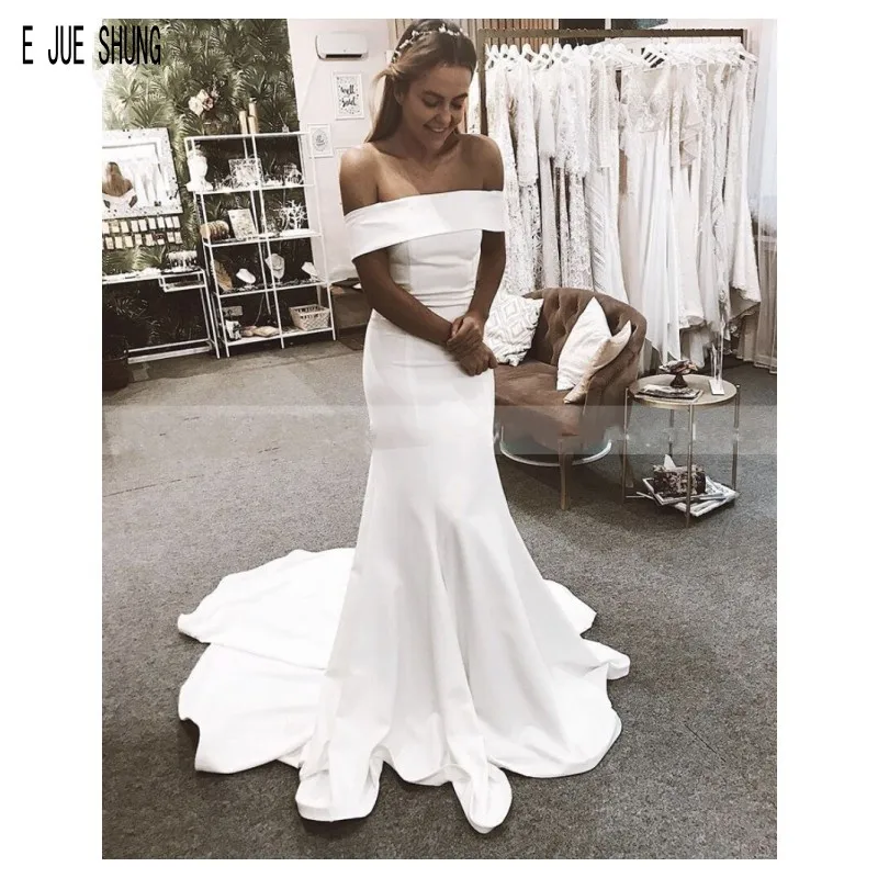 

E JUE SHUNG Elegant Mermaid Wedding Dresses Off the Shoulder Backless Cheap White Ivory Bridal Gowns Robe de Mariage Custom Made