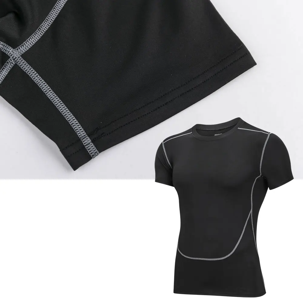 Black Tight T-shirt Running Shirt Men T-shirt Short Sleeve Compression Shirts Gym T Shirt Fitness Sport Shirt Tight Sportswear