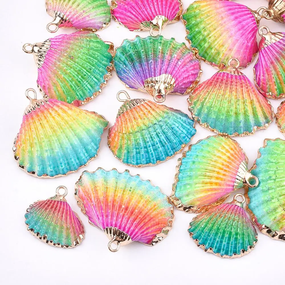 50pcs Colorful Spray Paint & Electroplate Sea Shell Charms Pendants for Jewellry Making DIY Crafts Home Decor Design