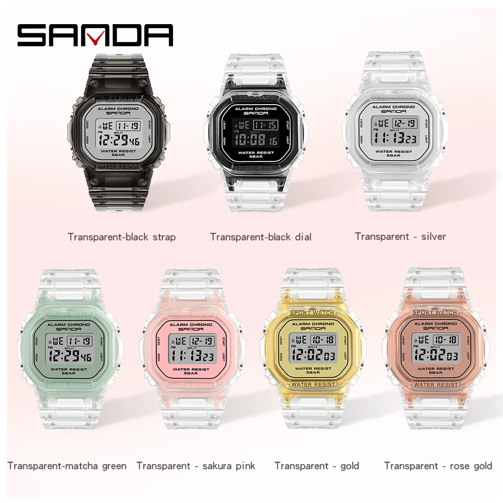 SANDA2021 moda sport zegarek panie przezroczysty pasek LED cyfrowy zegar panie elektroniczny zegarek Reloj Mujer Relogio Feminino