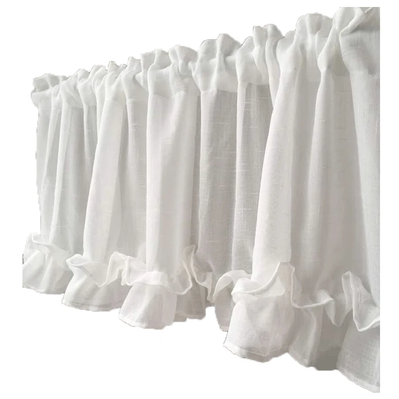 White Half Curtain Fashion Coffee Yarn Lotus Leaf Lace Pure Short Curtain for Bar Kitchen Cabinet Door Children\'s Room