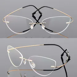 Cat eye women Titanium Rimless Myopia Glasses Nearsighted Glasses Prescription Glasses Anti-blue Light