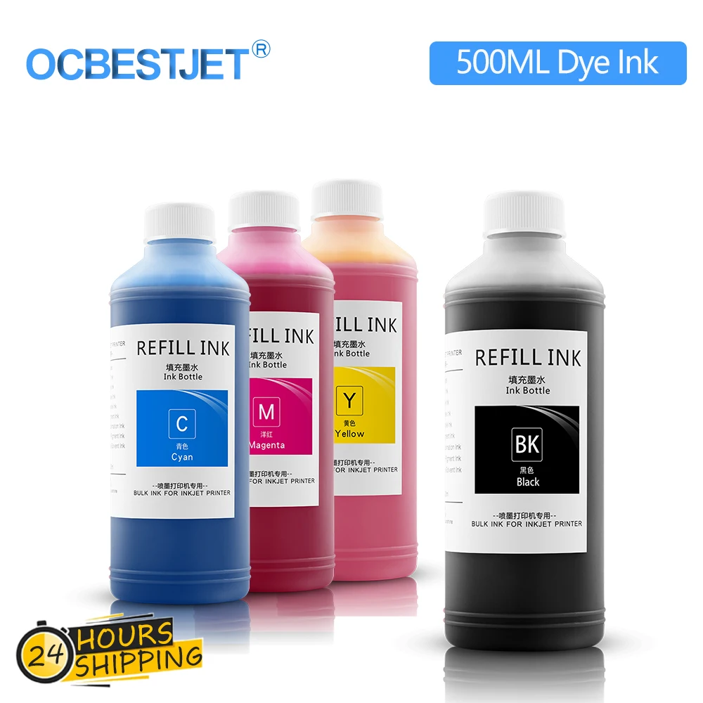 4x500ml Universal Refill Dye Ink Bottle For HP 21 22 121 122 178 655 364 564 932 933 934 950 951 711 970 Ciss Ink Dye Ink For HP