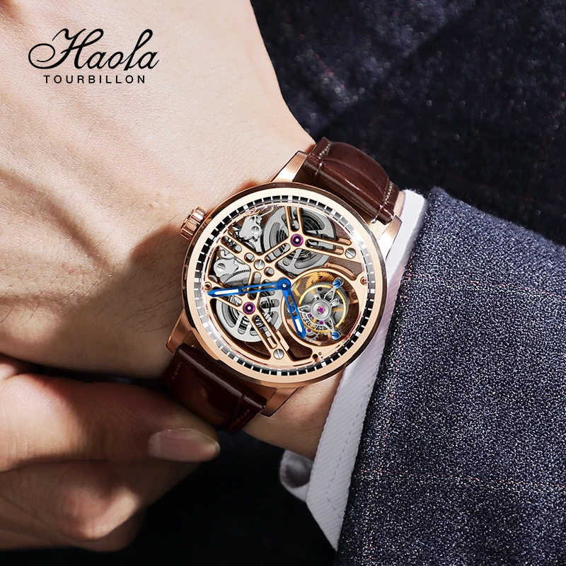 Haofa Skeleton Manual Tourbillon Mechanical Watch for Men Hollow Movement Luxury Sapphire Flying Tourbillon Watch Business 1940