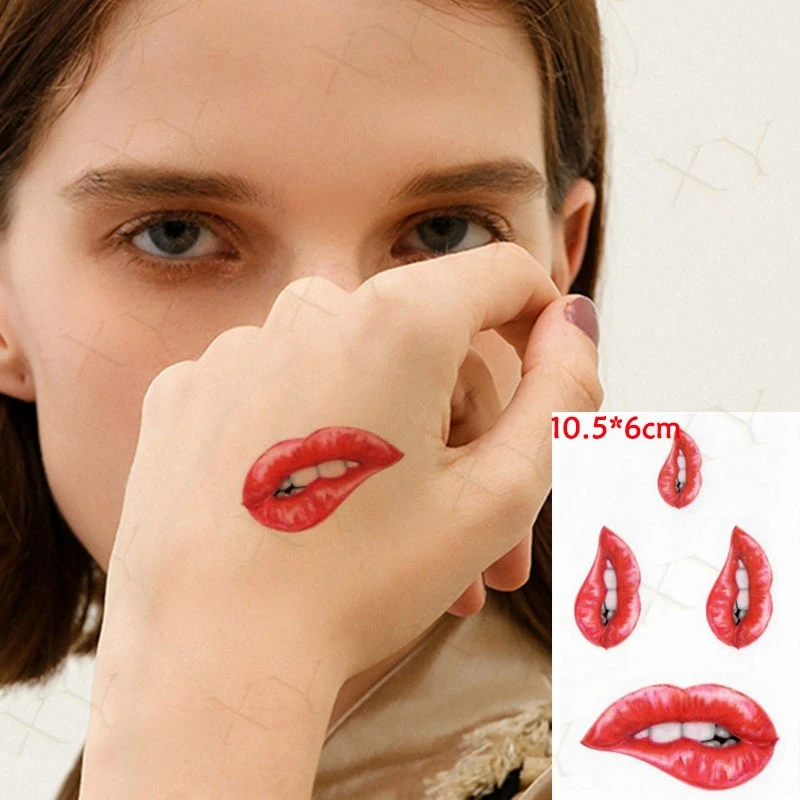 Waterproof Temporary Tattoo Sticker Red Sexy Lips Kiss Flash Tatoo Love Heart on Wrist Leg Fake Tatto for Body Art Women Men